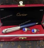 AAA Replica Cartier Roadster Blue Ballpoint Pen & Cufflinks Set